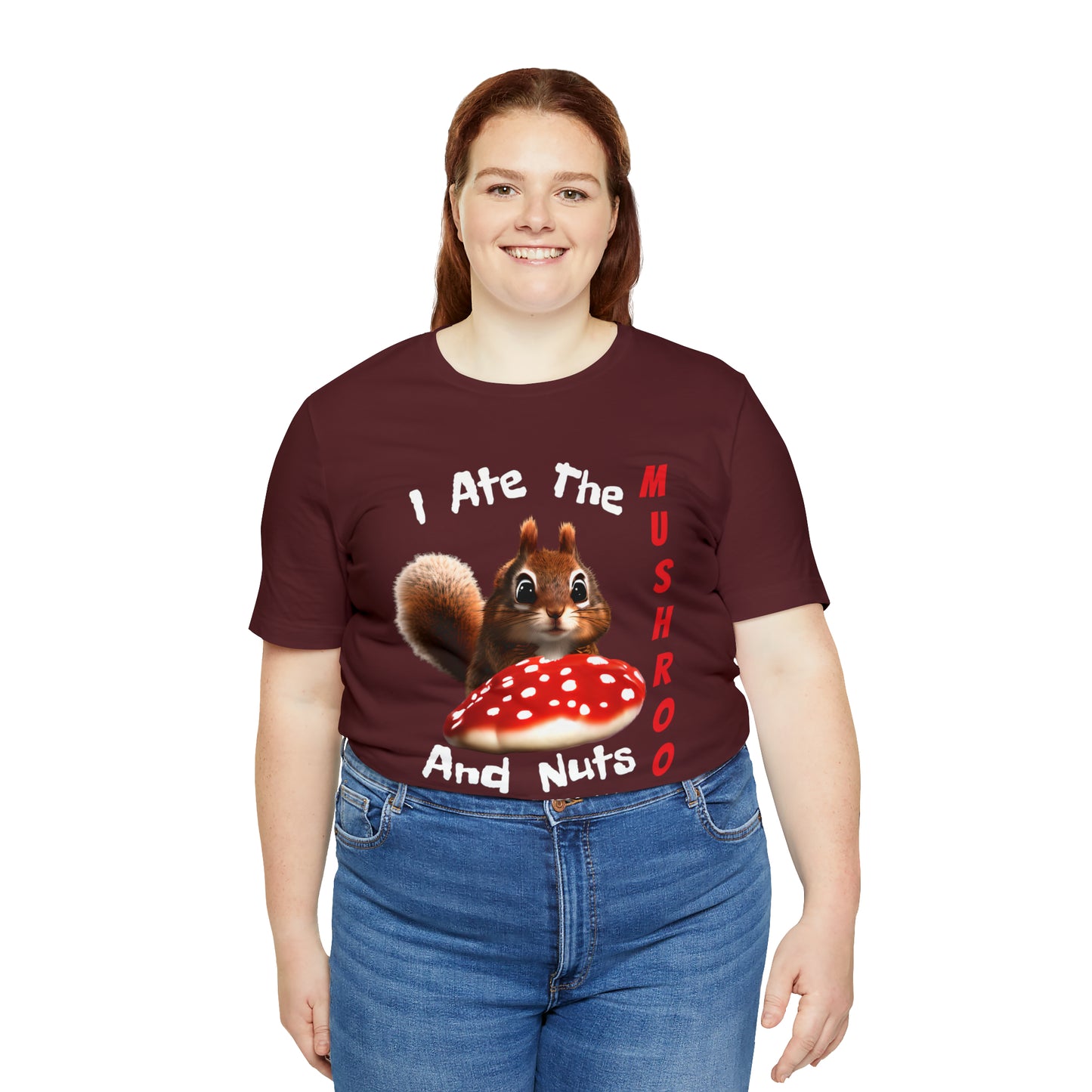 Magic Mushroom Tripping Squirrel, Funny, Unisex Jersey Short Sleeve Tee