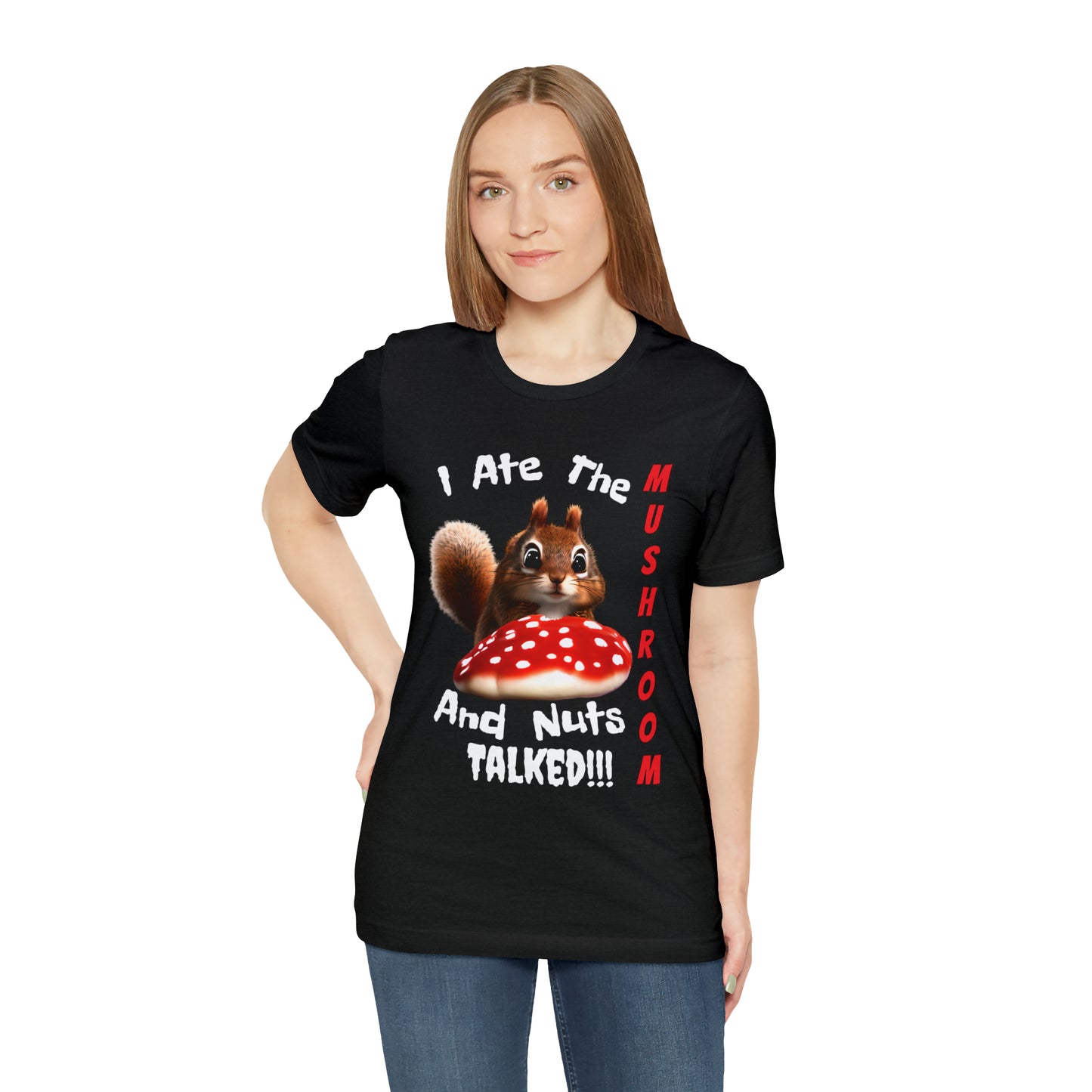 Magic Mushroom Tripping Squirrel, Funny, Unisex Jersey Short Sleeve Tee
