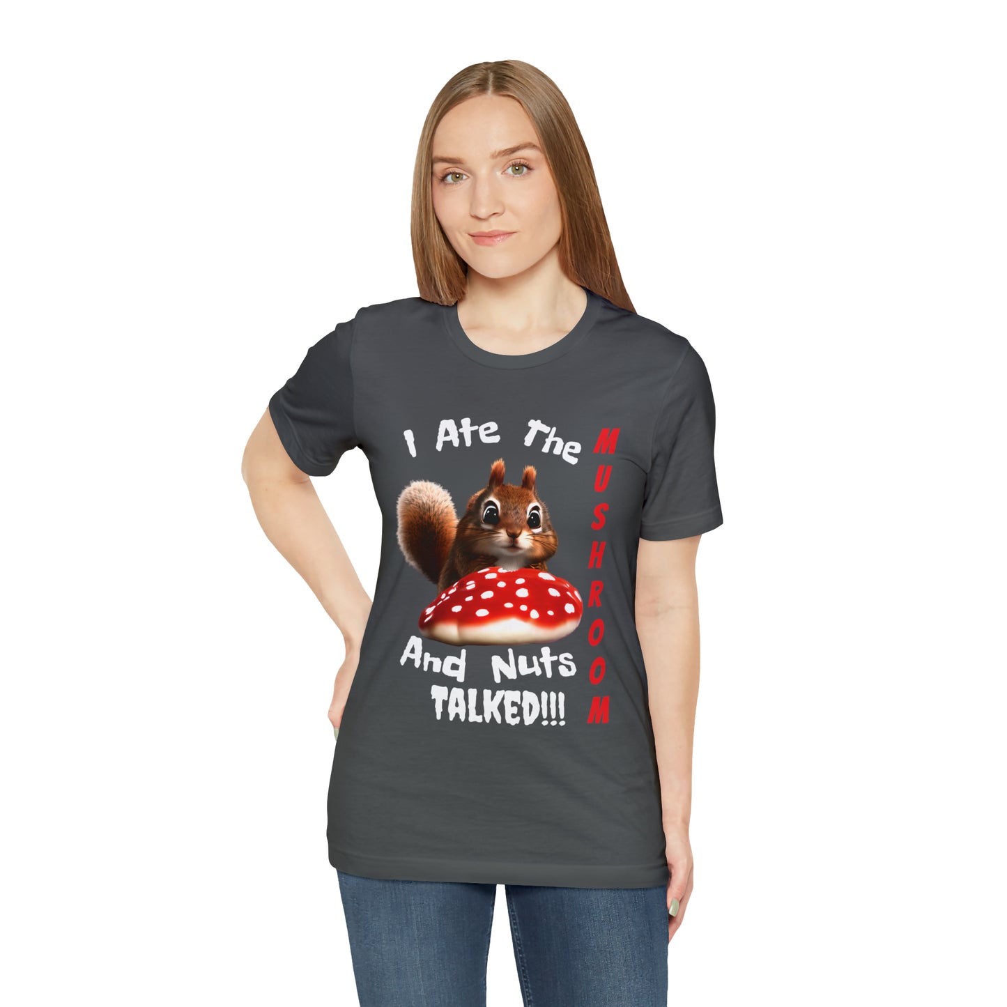 Magic Mushroom Tripping Squirrel, Funny, Unisex Jersey Short Sleeve Tee