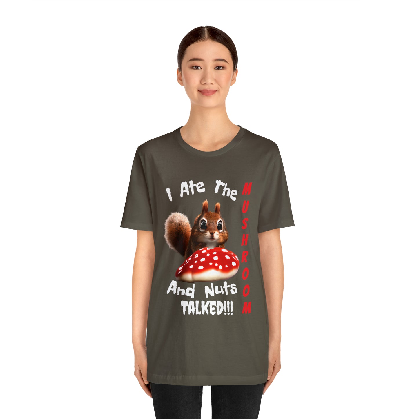 Magic Mushroom Tripping Squirrel, Funny, Unisex Jersey Short Sleeve Tee