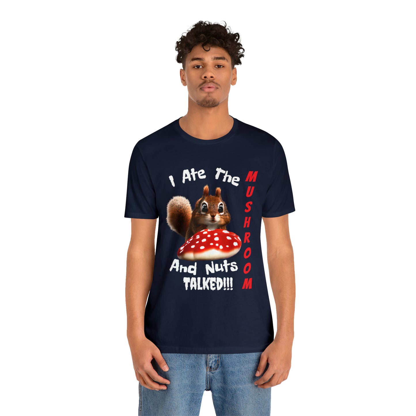 Magic Mushroom Tripping Squirrel, Funny, Unisex Jersey Short Sleeve Tee