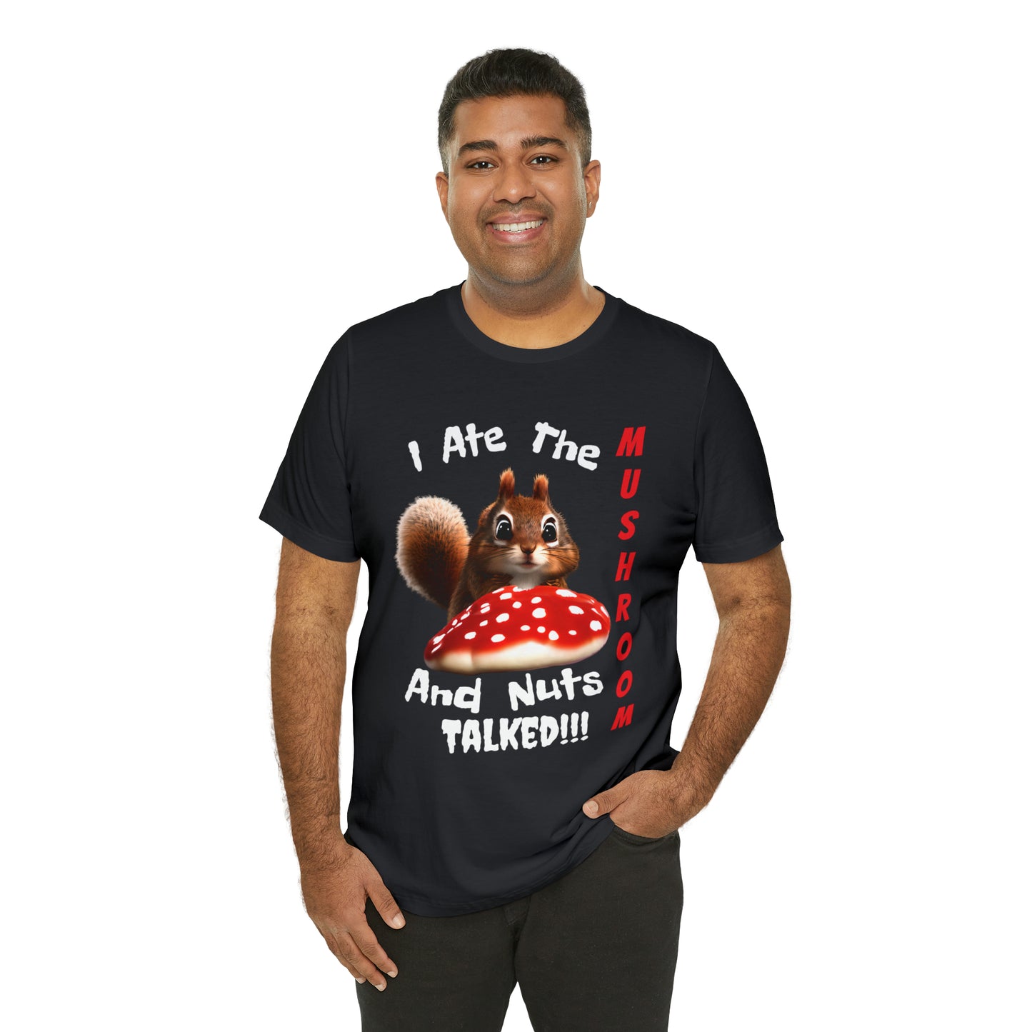 Magic Mushroom Tripping Squirrel, Funny, Unisex Jersey Short Sleeve Tee