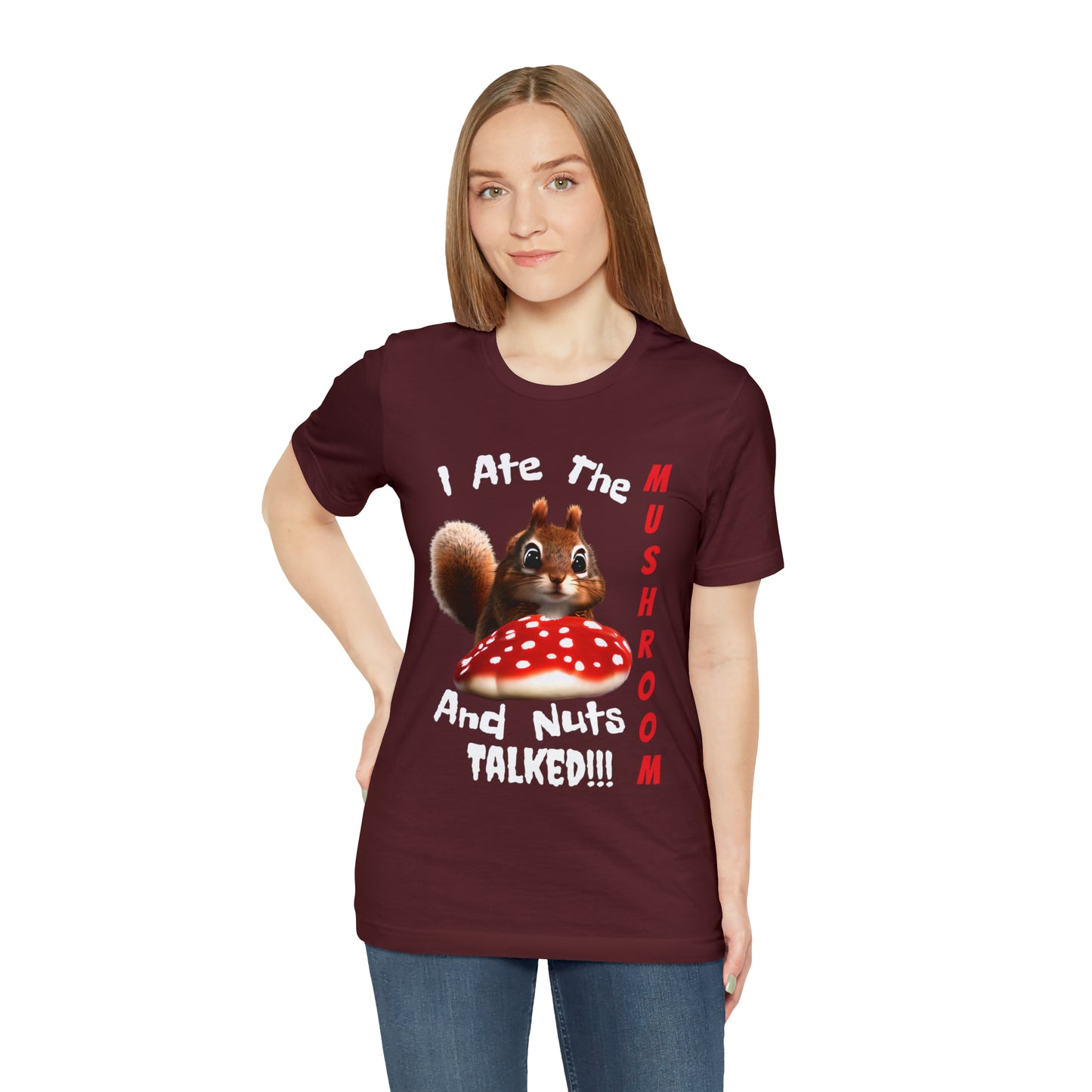 Magic Mushroom Tripping Squirrel, Funny, Unisex Jersey Short Sleeve Tee