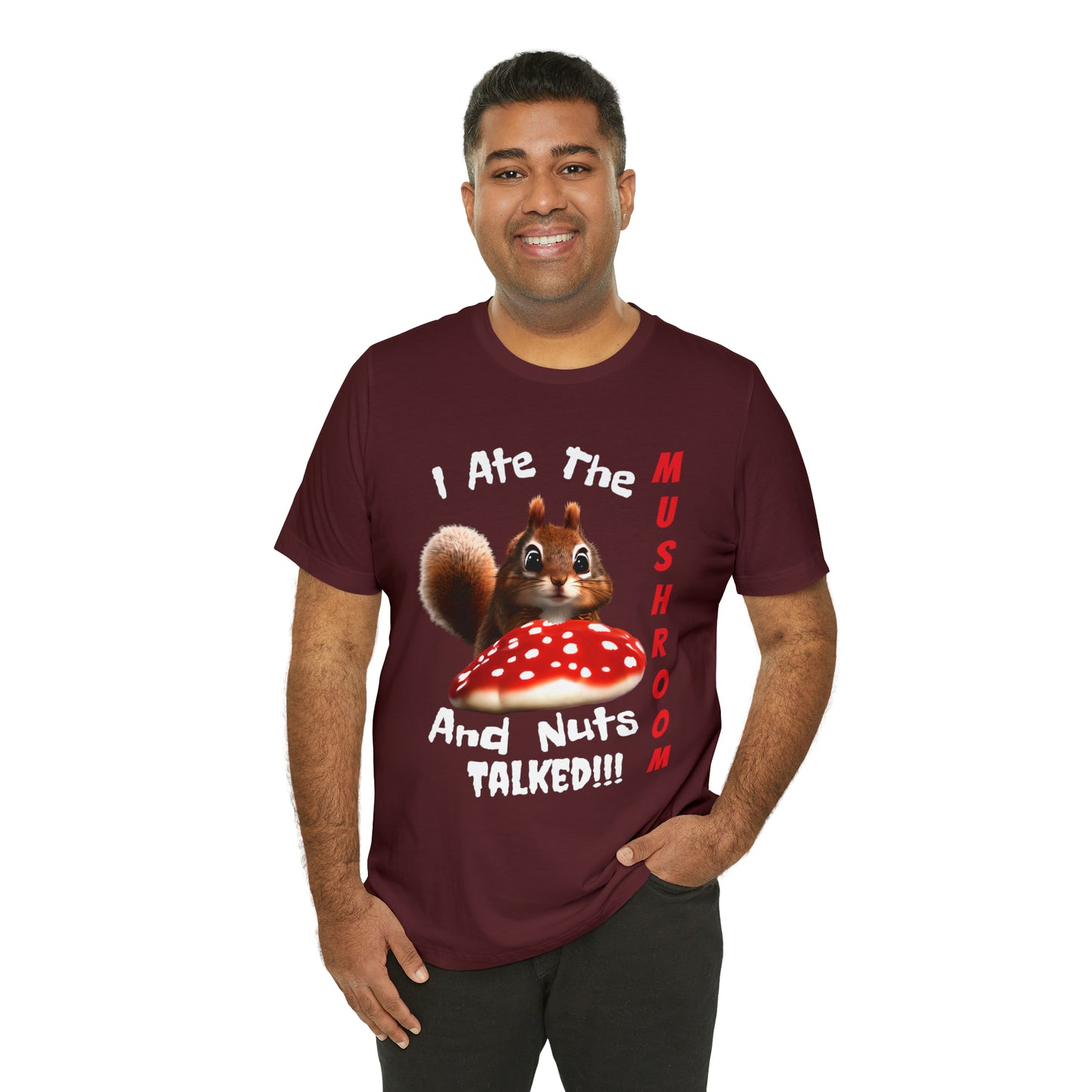 Magic Mushroom Tripping Squirrel, Funny, Unisex Jersey Short Sleeve Tee