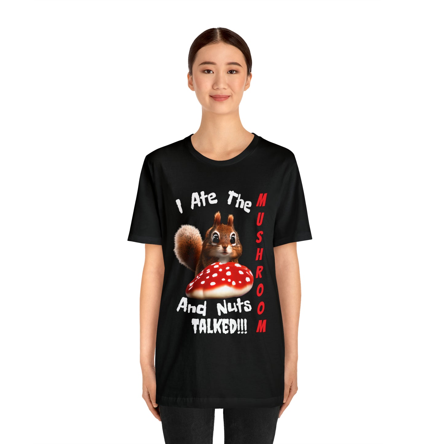 Magic Mushroom Tripping Squirrel, Funny, Unisex Jersey Short Sleeve Tee