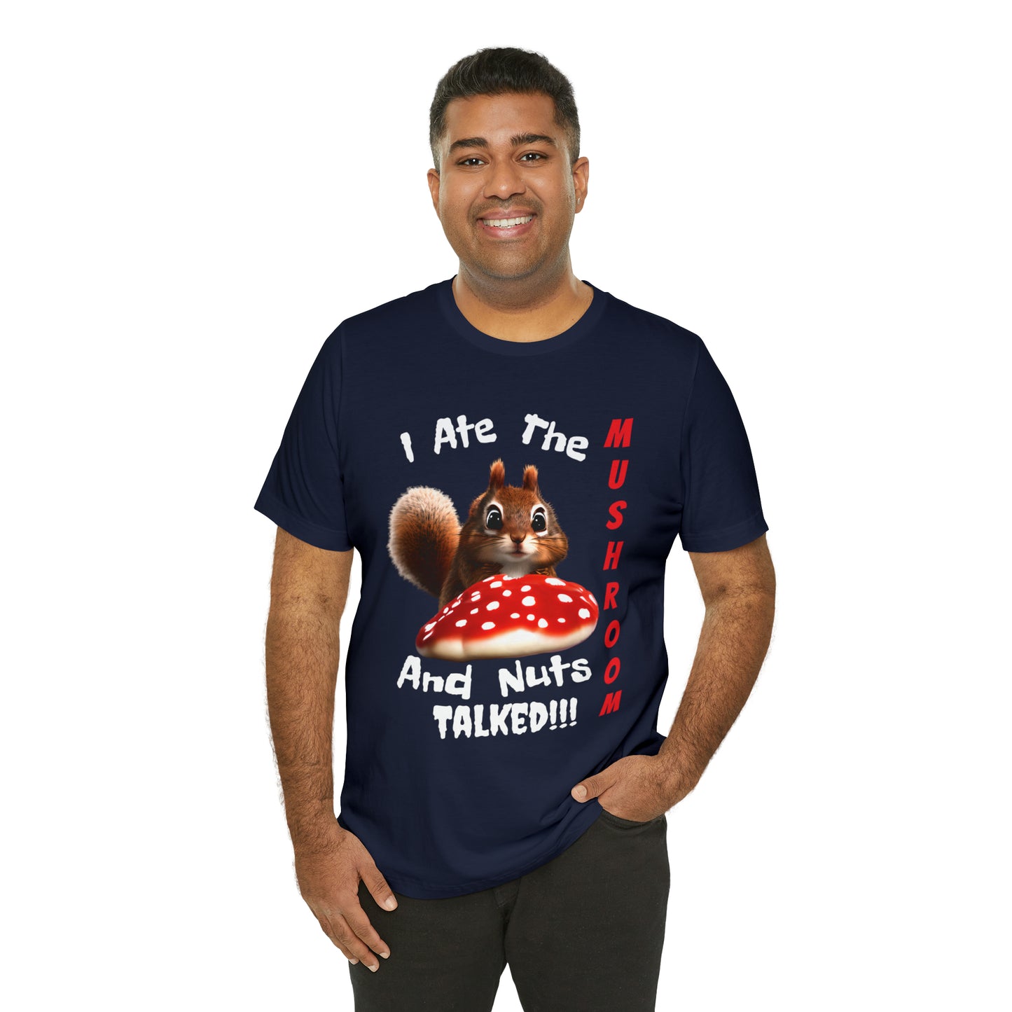 Magic Mushroom Tripping Squirrel, Funny, Unisex Jersey Short Sleeve Tee