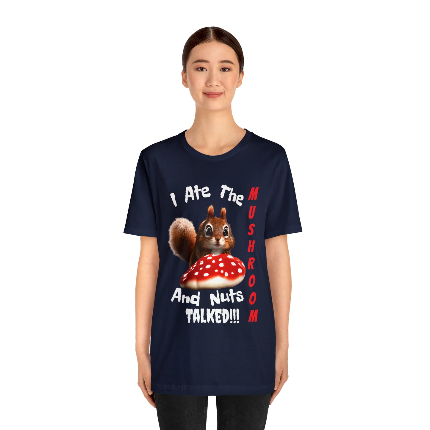Magic Mushroom Tripping Squirrel, Funny, Unisex Jersey Short Sleeve Tee