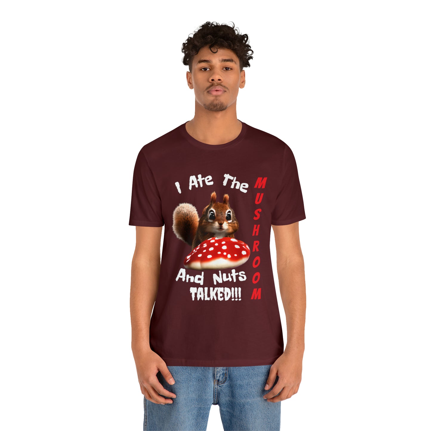 Magic Mushroom Tripping Squirrel, Funny, Unisex Jersey Short Sleeve Tee