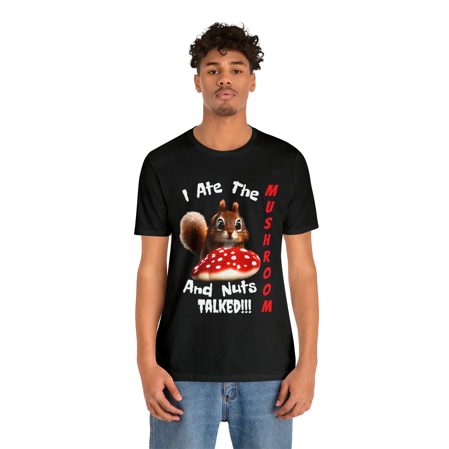 Magic Mushroom Tripping Squirrel, Funny, Unisex Jersey Short Sleeve Tee