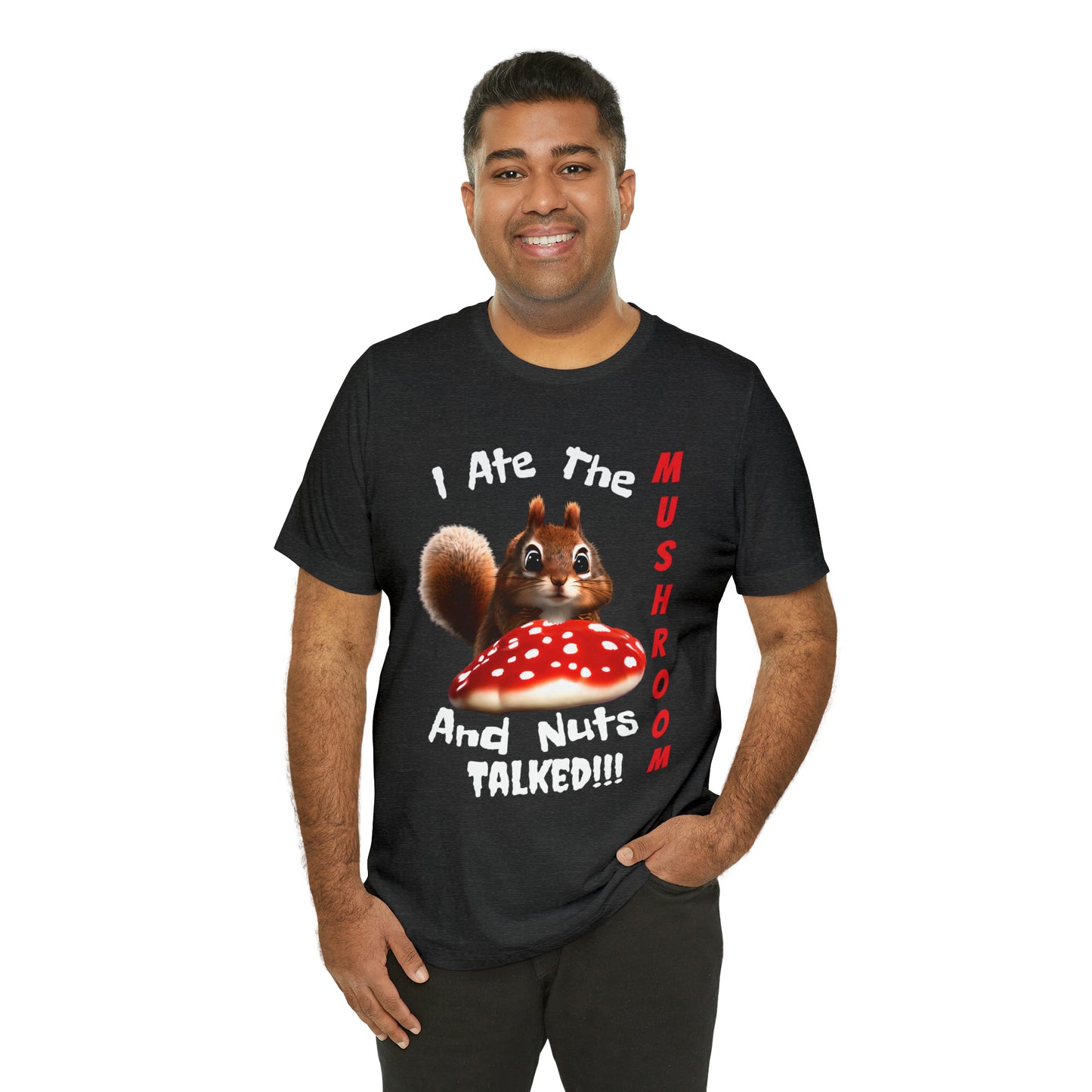 Magic Mushroom Tripping Squirrel, Funny, Unisex Jersey Short Sleeve Tee
