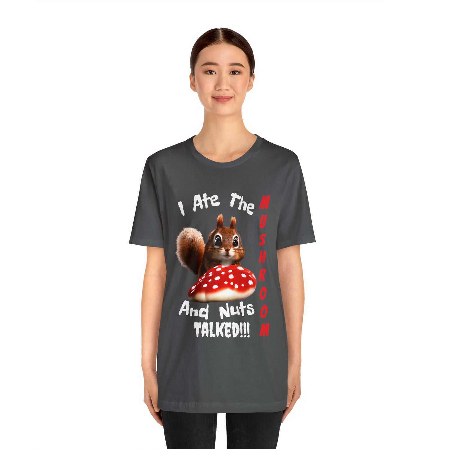 Magic Mushroom Tripping Squirrel, Funny, Unisex Jersey Short Sleeve Tee