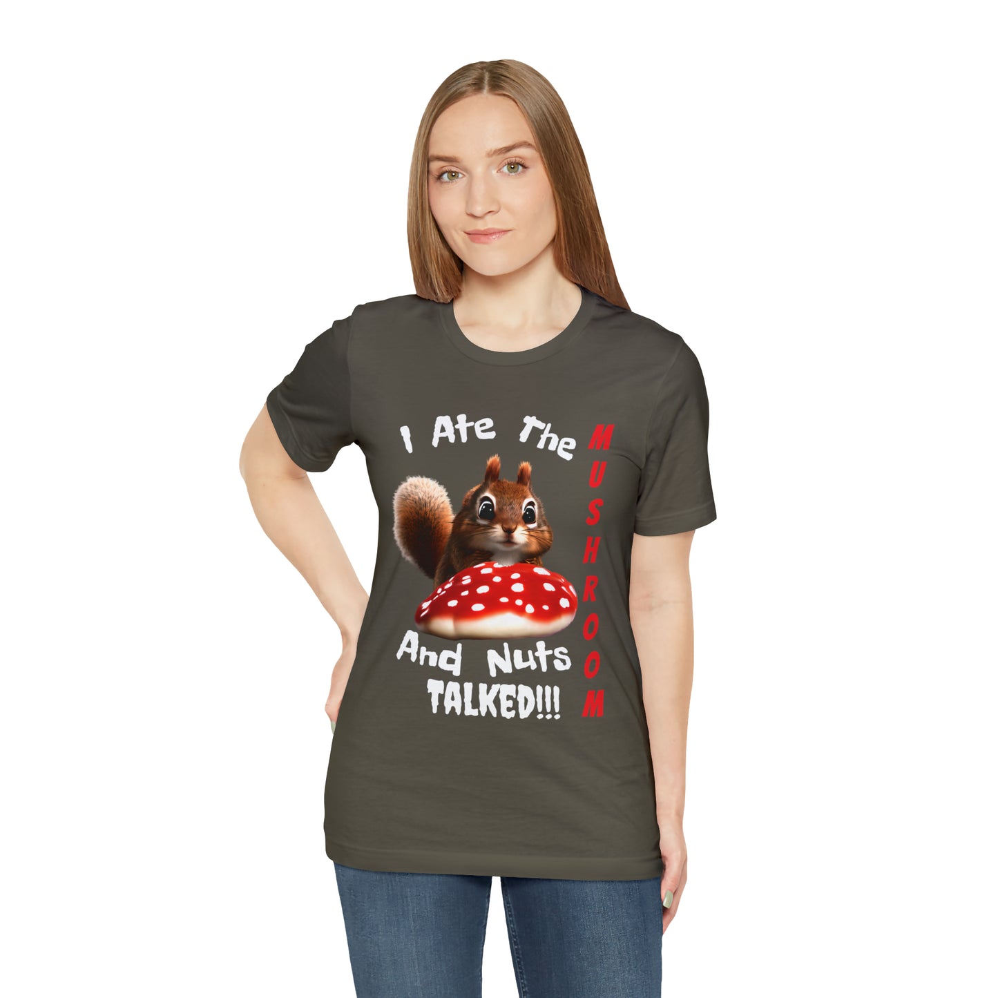 Magic Mushroom Tripping Squirrel, Funny, Unisex Jersey Short Sleeve Tee