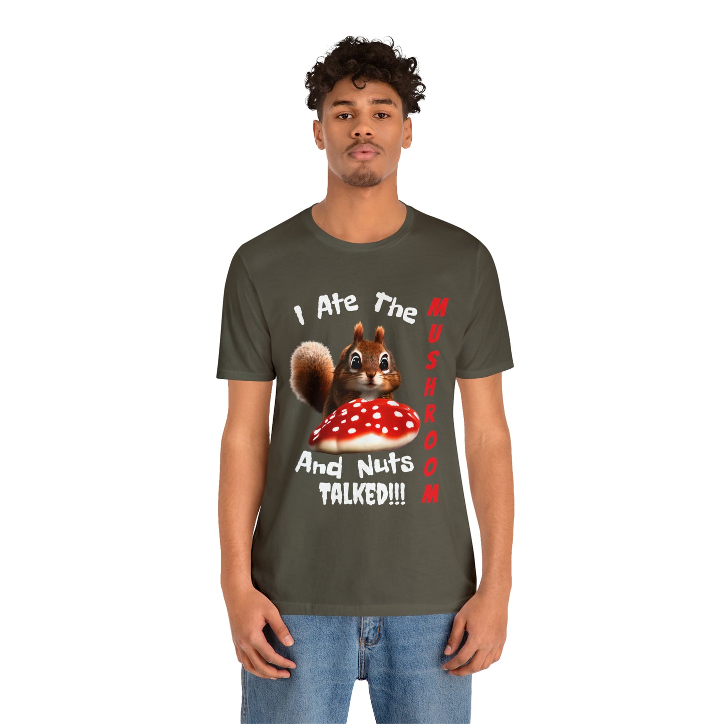 Magic Mushroom Tripping Squirrel, Funny, Unisex Jersey Short Sleeve Tee