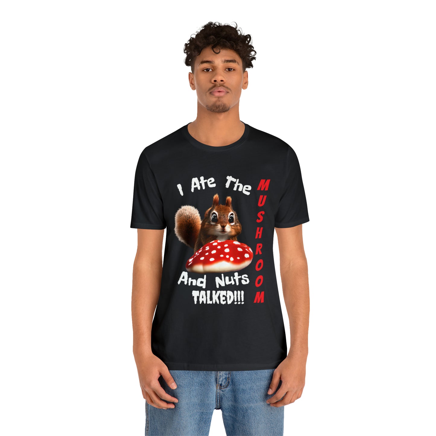 Magic Mushroom Tripping Squirrel, Funny, Unisex Jersey Short Sleeve Tee