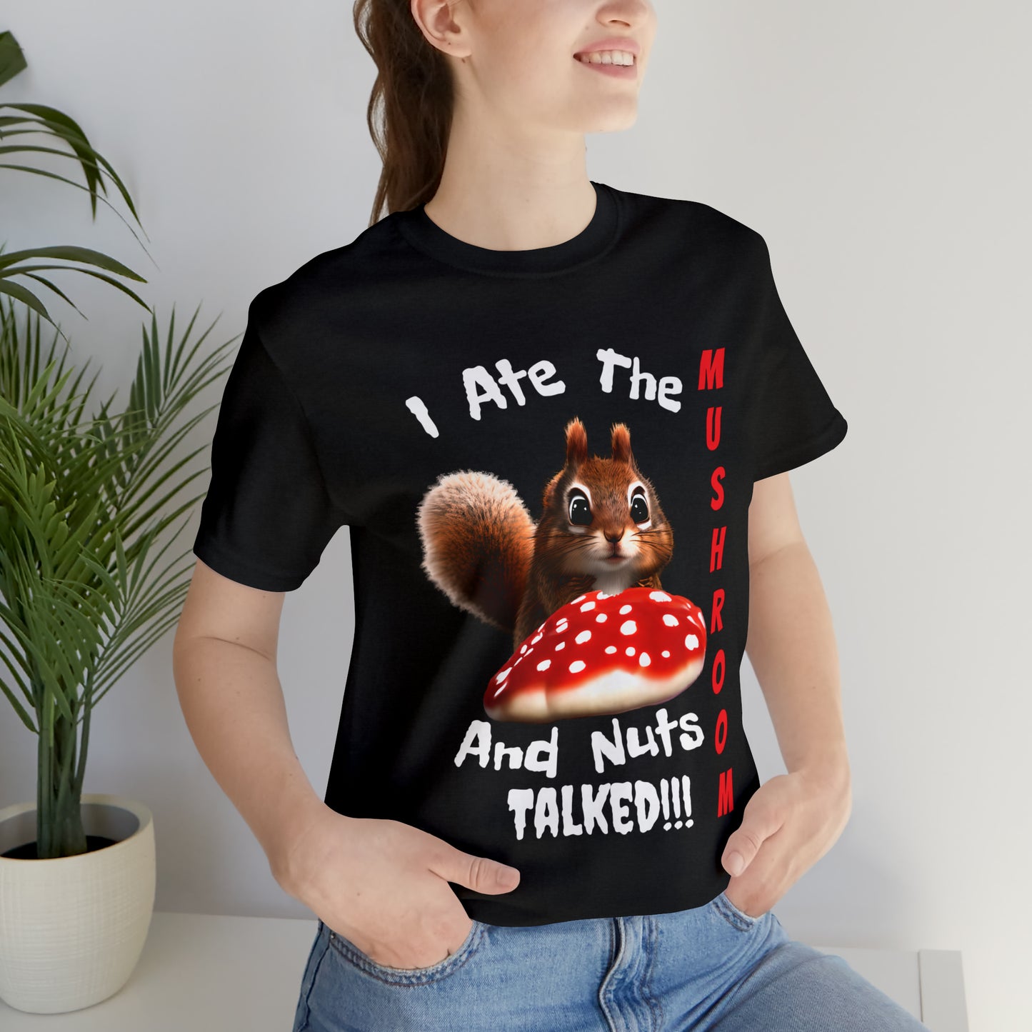 Magic Mushroom Tripping Squirrel, Funny, Unisex Jersey Short Sleeve Tee