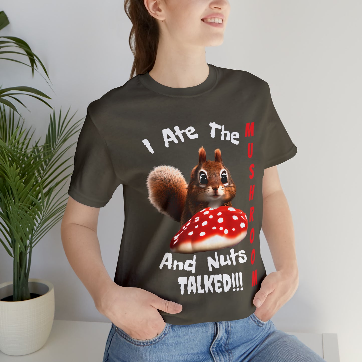 Magic Mushroom Tripping Squirrel, Funny, Unisex Jersey Short Sleeve Tee