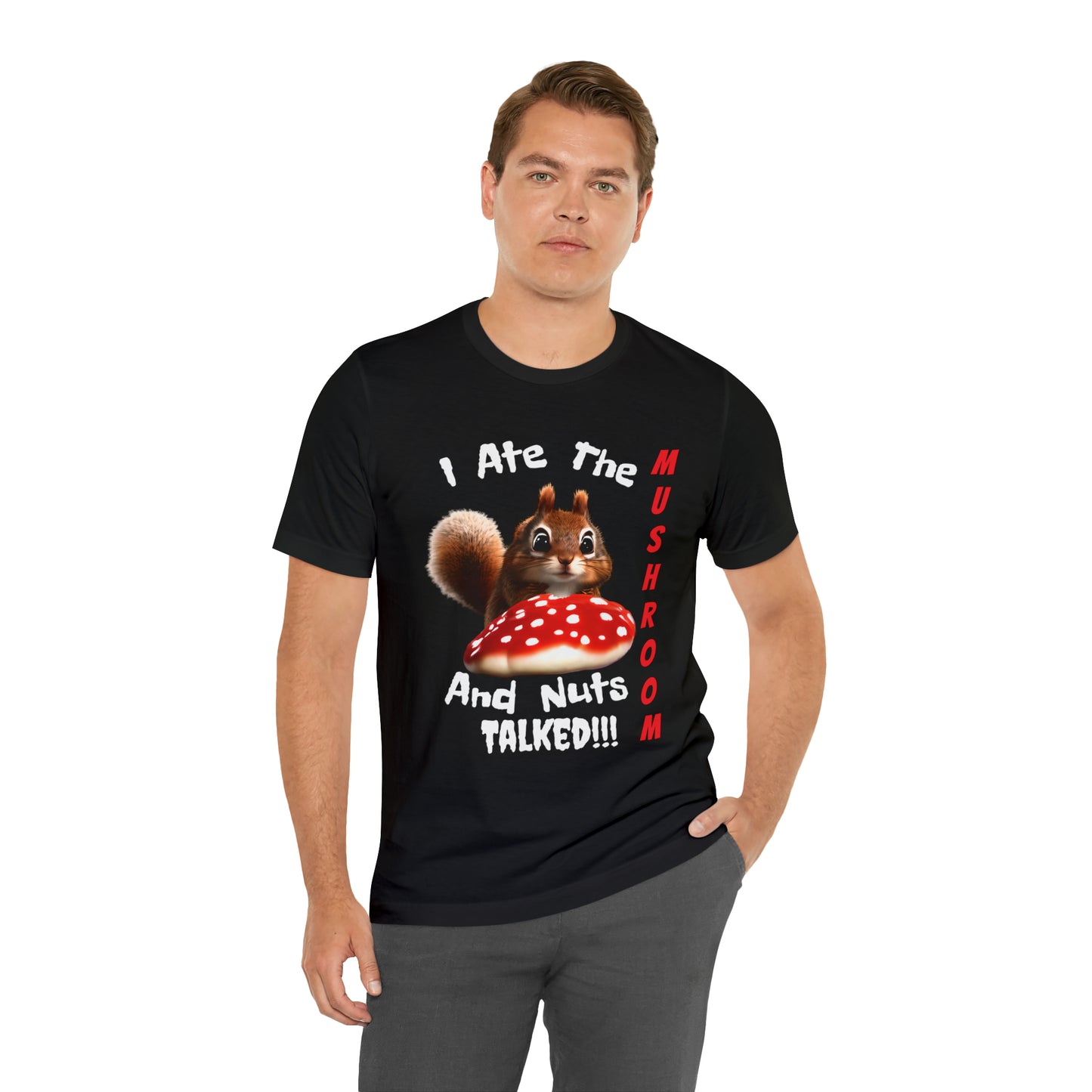 Magic Mushroom Tripping Squirrel, Funny, Unisex Jersey Short Sleeve Tee