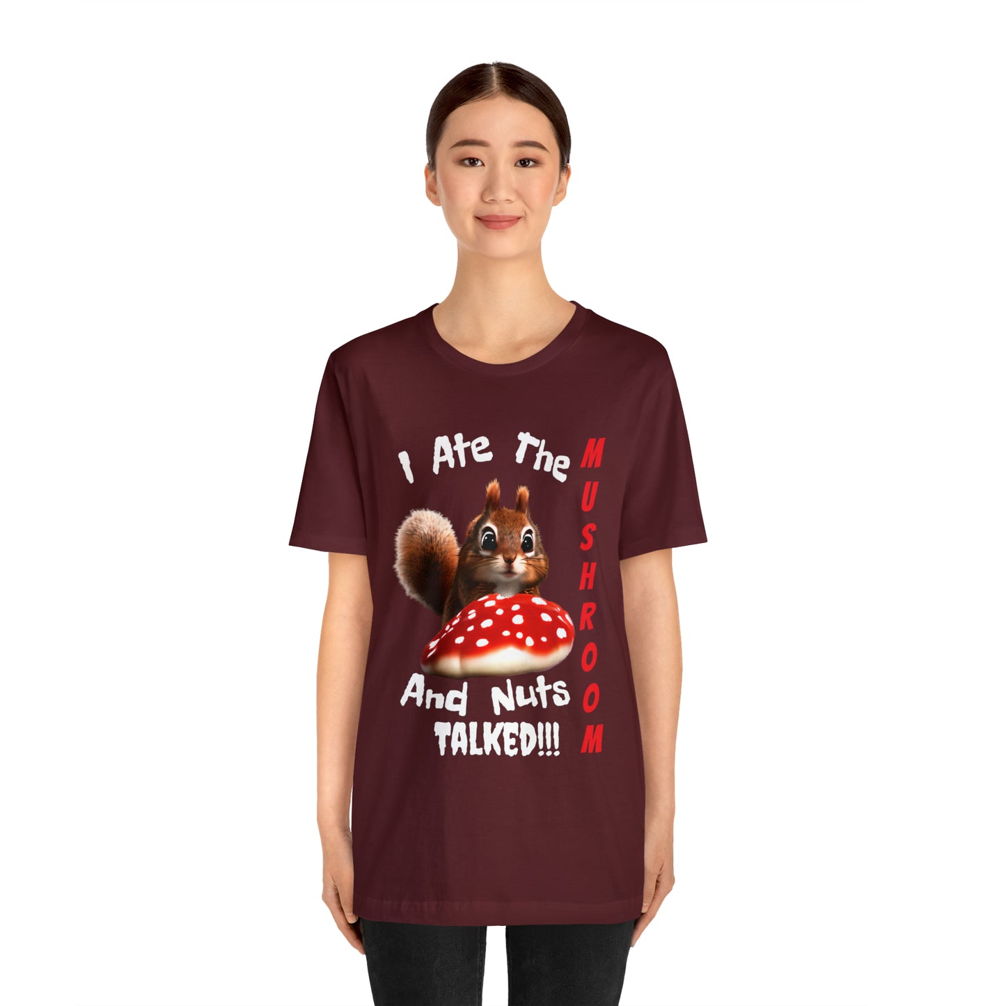 Magic Mushroom Tripping Squirrel, Funny, Unisex Jersey Short Sleeve Tee