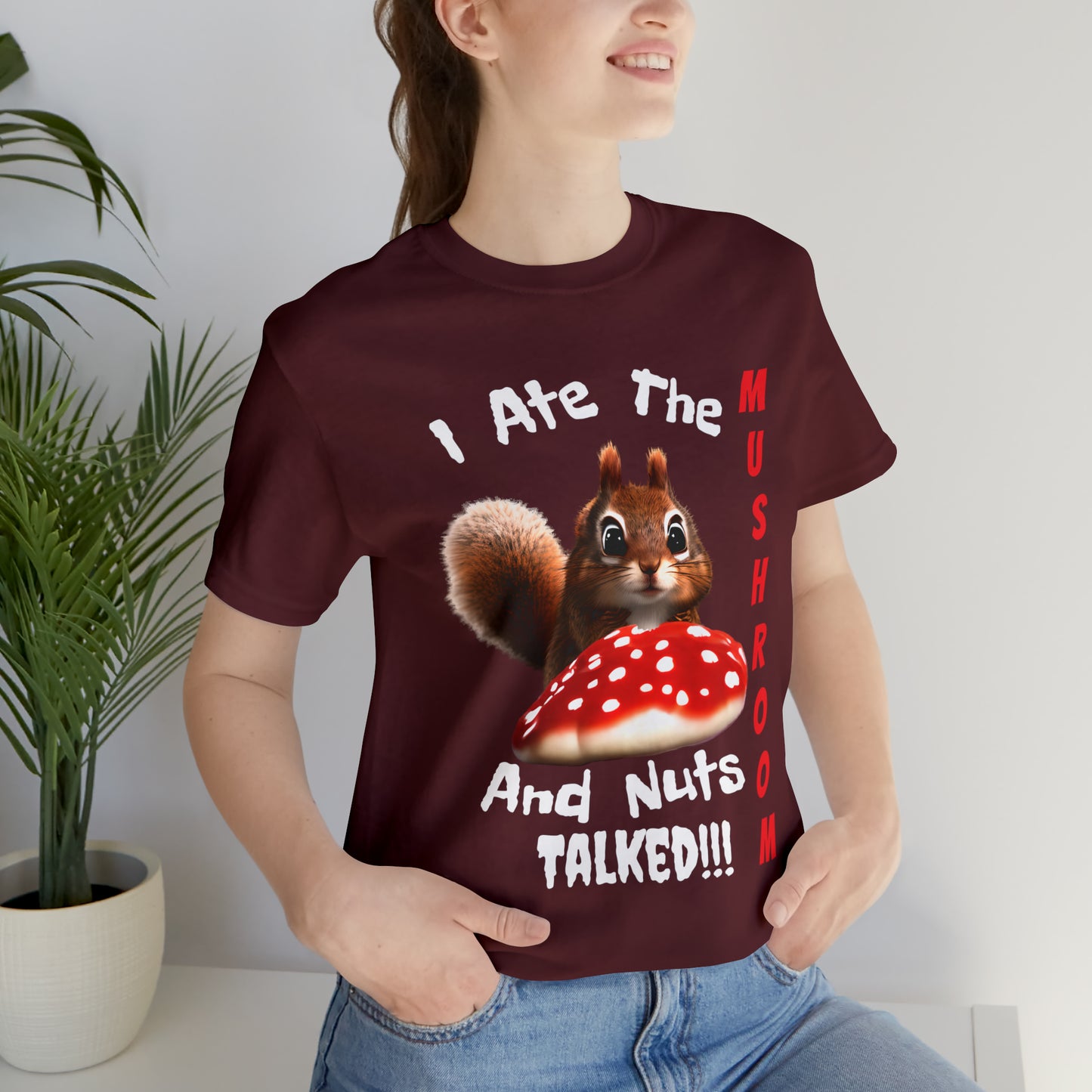 Magic Mushroom Tripping Squirrel, Funny, Unisex Jersey Short Sleeve Tee