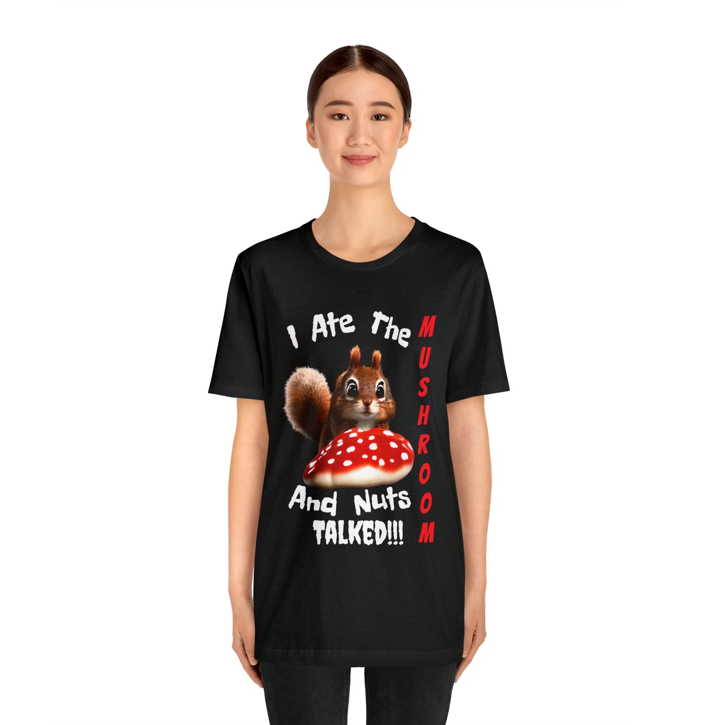 Magic Mushroom Tripping Squirrel, Funny, Unisex Jersey Short Sleeve Tee